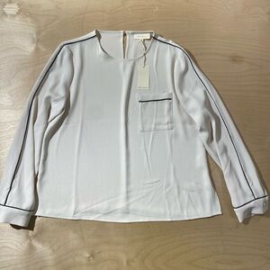 MELLODAY White Long-Sleeve Blouse with Black Piping Medium (QU)